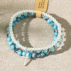 Lake Blue Bracelet Set with Cross
